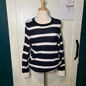 Nautical Navy White Striped 100 Cotton Knit Sweater Long Sleeve Preppy Classic L